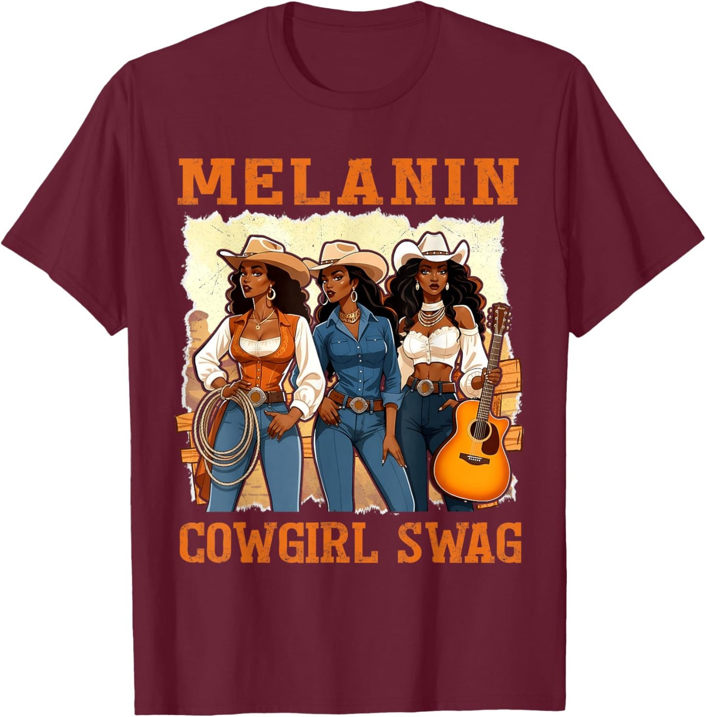 Melanin Cowgirl Swag Black History Month African Girl Women T-Shirt - T-Shirt | Maroon