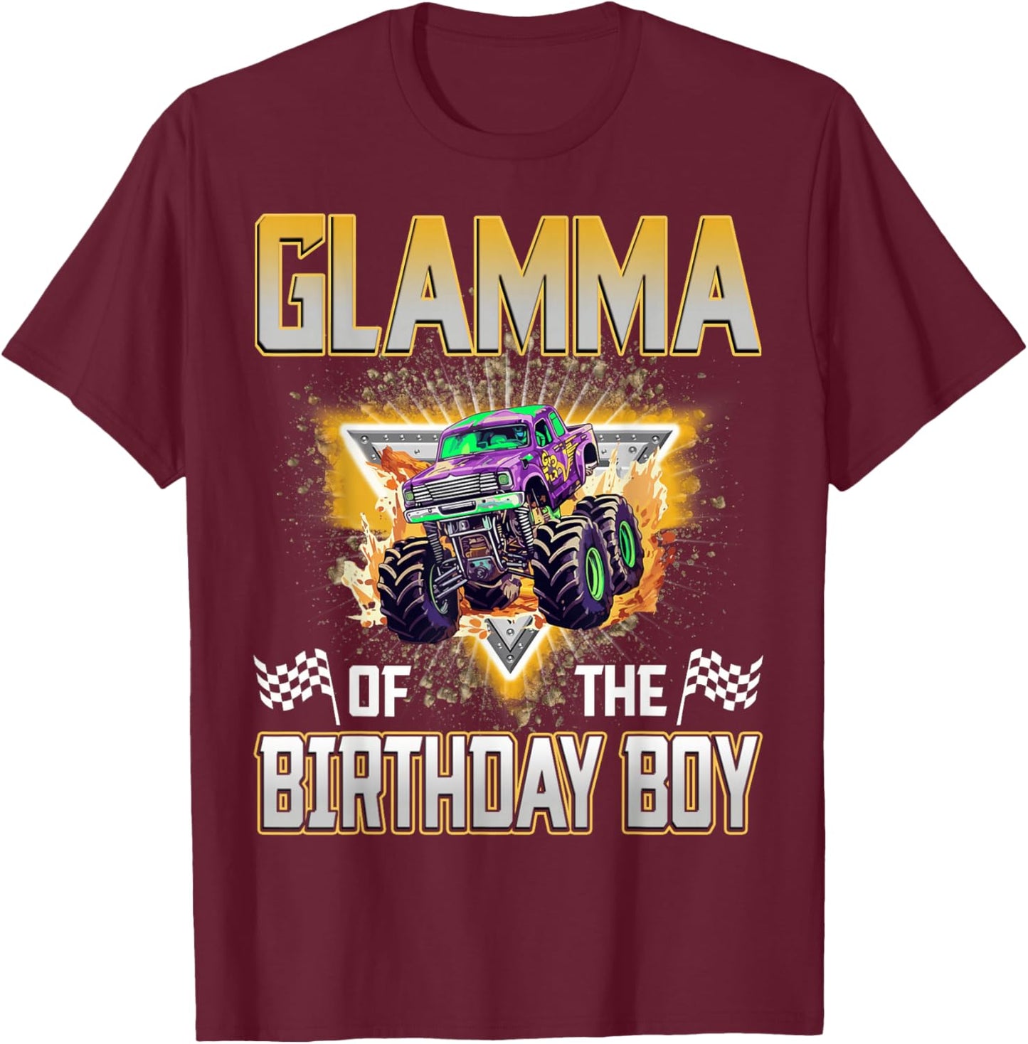 Glamma of The Birthday Boy Monster Truck Birthday Family T-Shirt - T-Shirt | Maroon