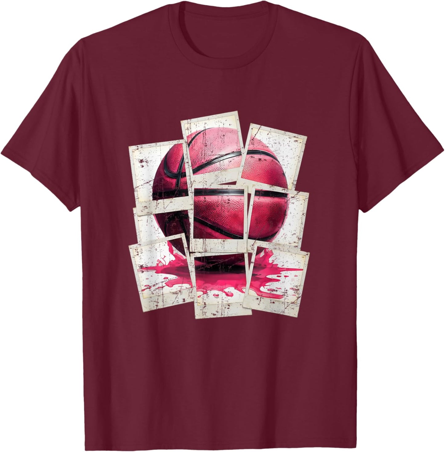 Vintage Pink Basketball Drip Toddler Girl T-Shirt - T-Shirt | Maroon