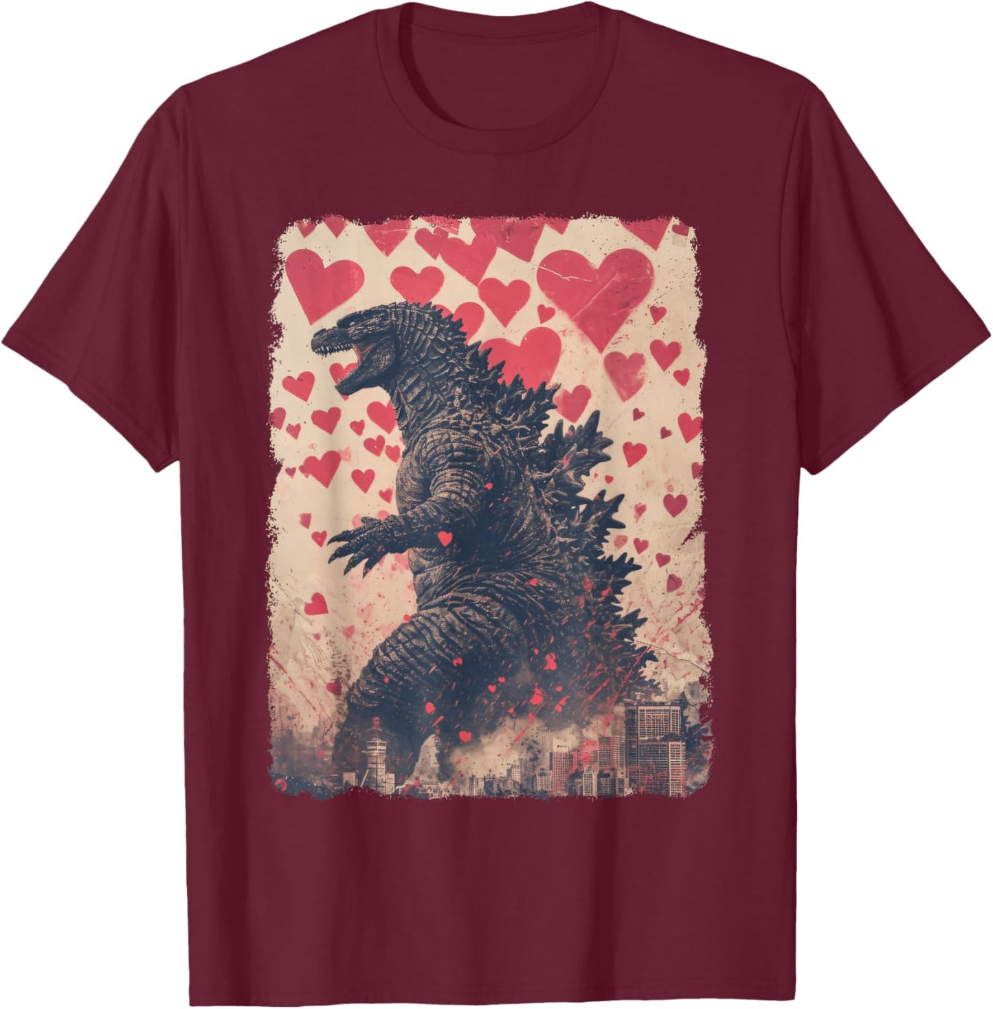 Japanese Monster Funny Kaiju Valentine Men Women Kids T-Shirt - T-Shirt | Maroon