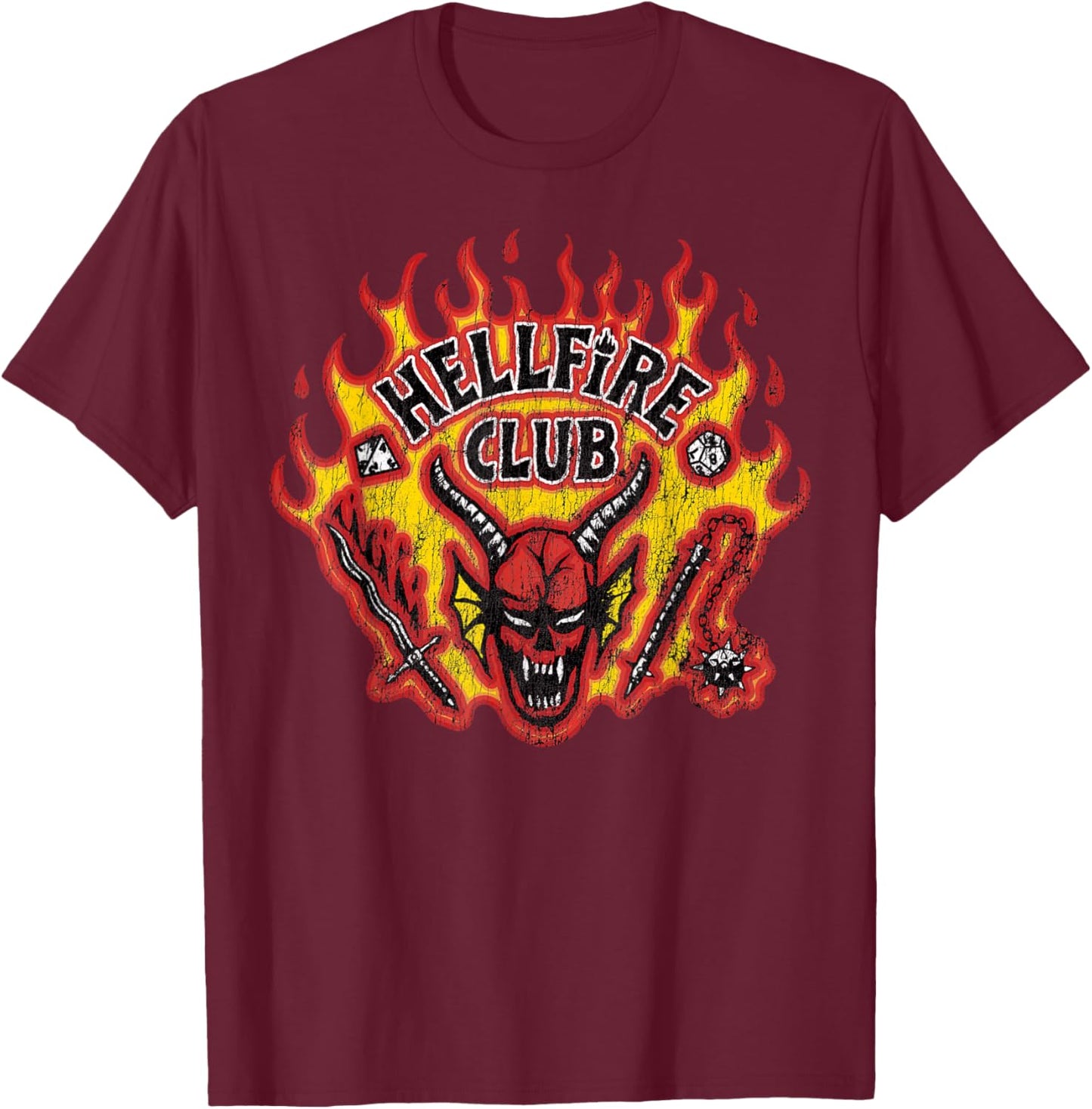 Stranger Things Season 5 Hellfire Club Distressed Logo T-Shirt - T-Shirt | Maroon