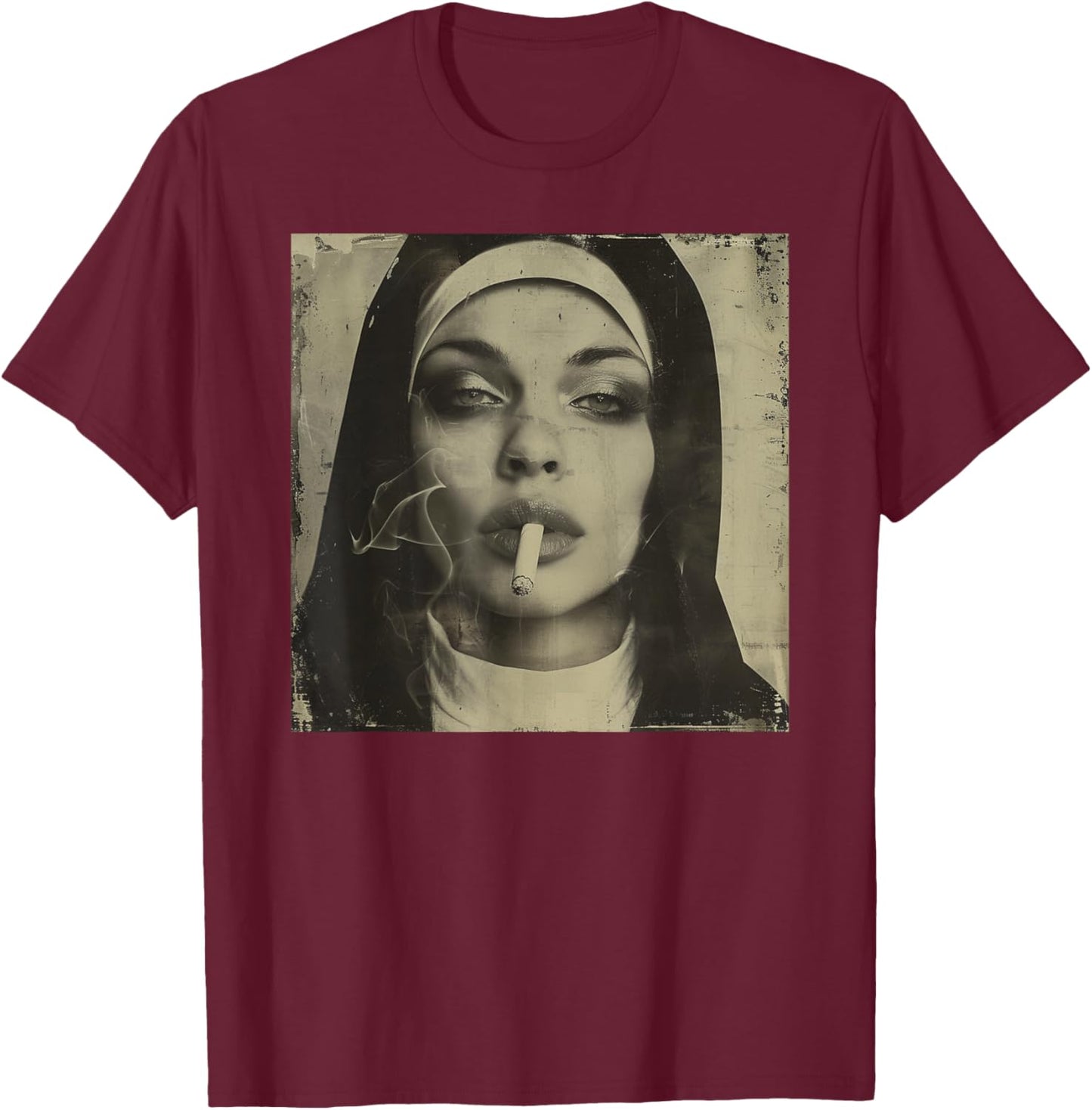 Hot Nun Smoking, Rebellious Nun T-Shirt - T-Shirt | Maroon
