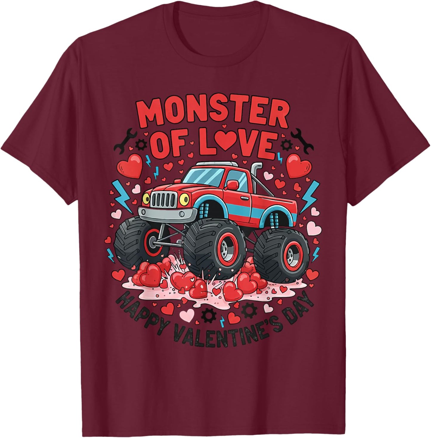 Valentines Day Monster of Love Monster-Truck Boys T-Shirt - T-Shirt | Maroon