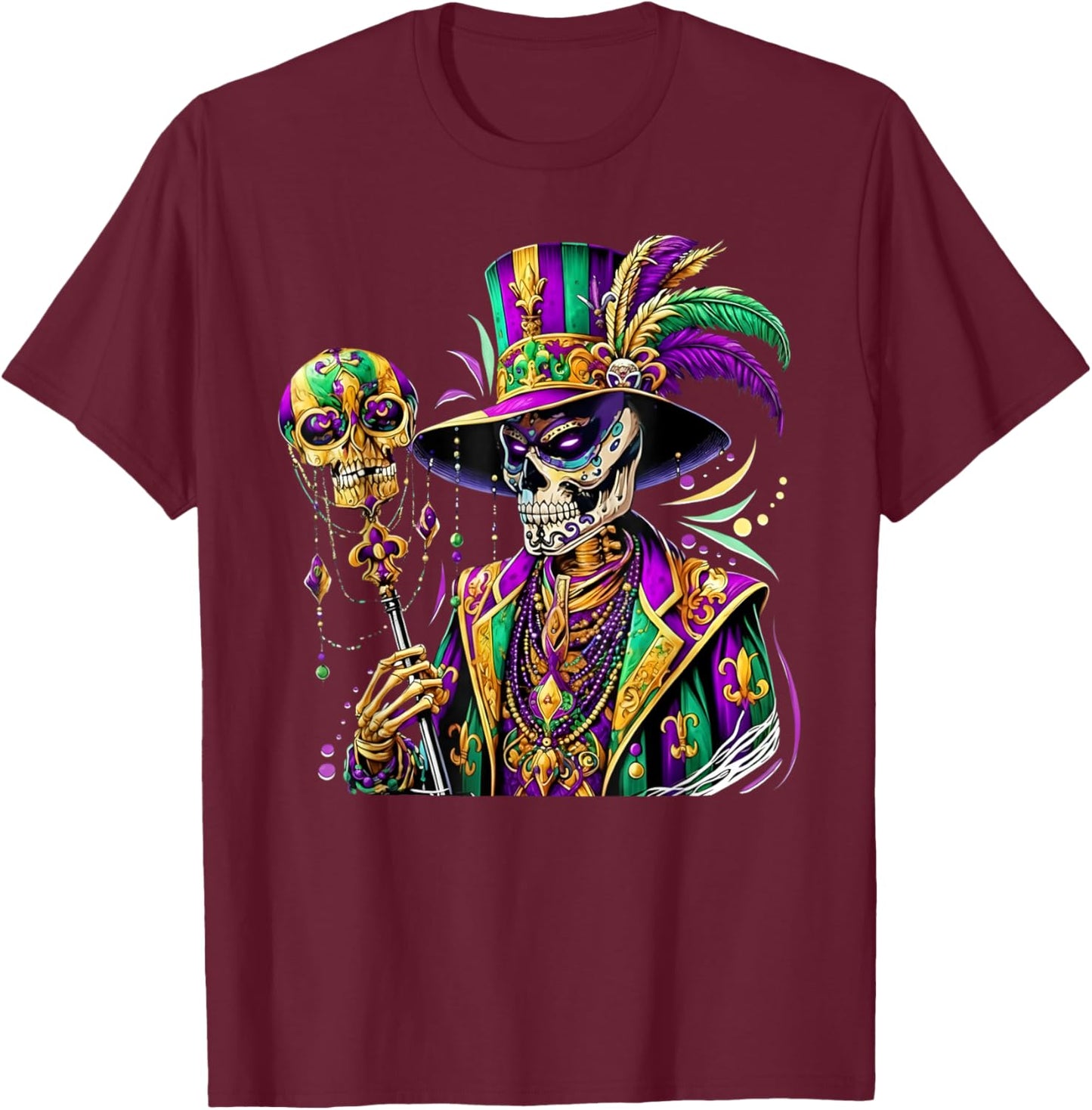 Mardi Gras Costume Sugar Skull Carnival New Orleans Trip T-Shirt - T-Shirt | Maroon