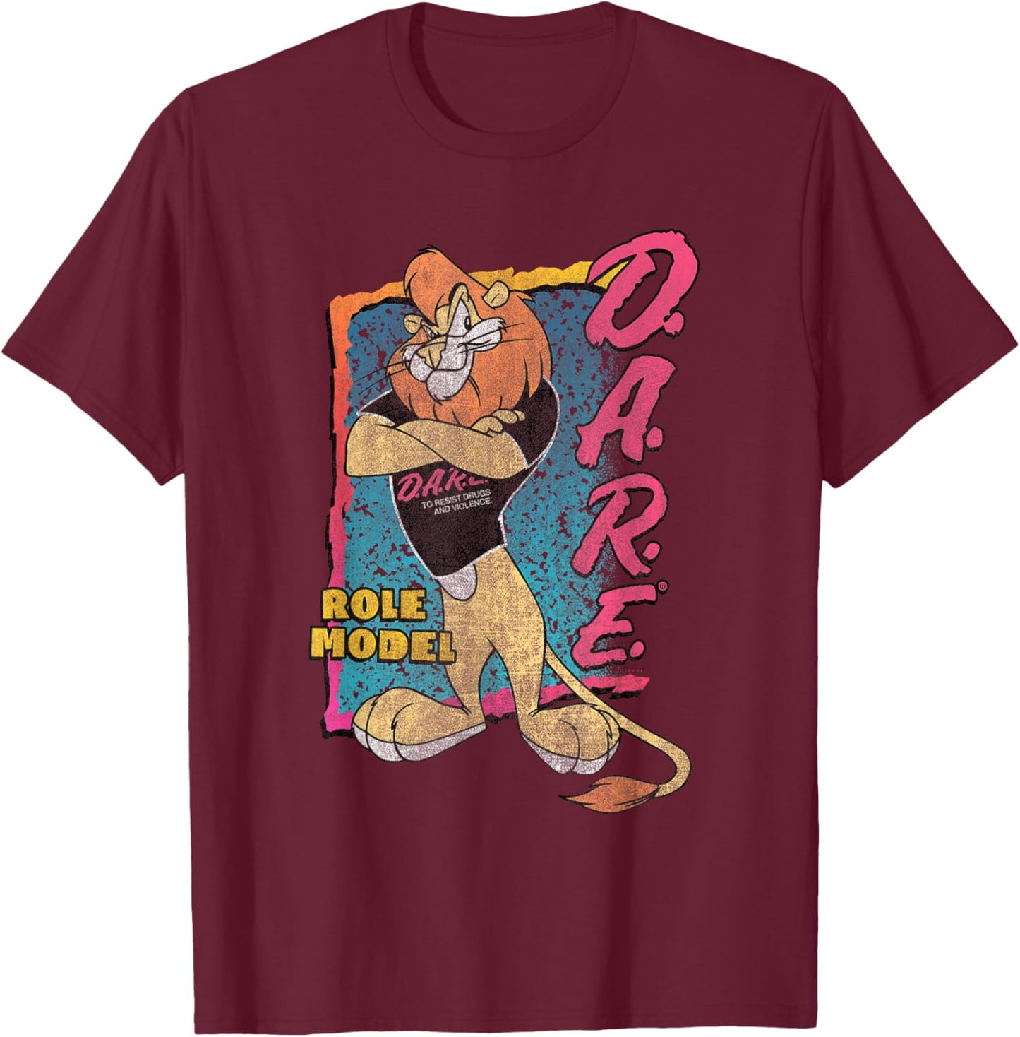 D.A.R.E. Program 90's Style Daren The Lion Role Model PSA T-Shirt - T-Shirt | Maroon