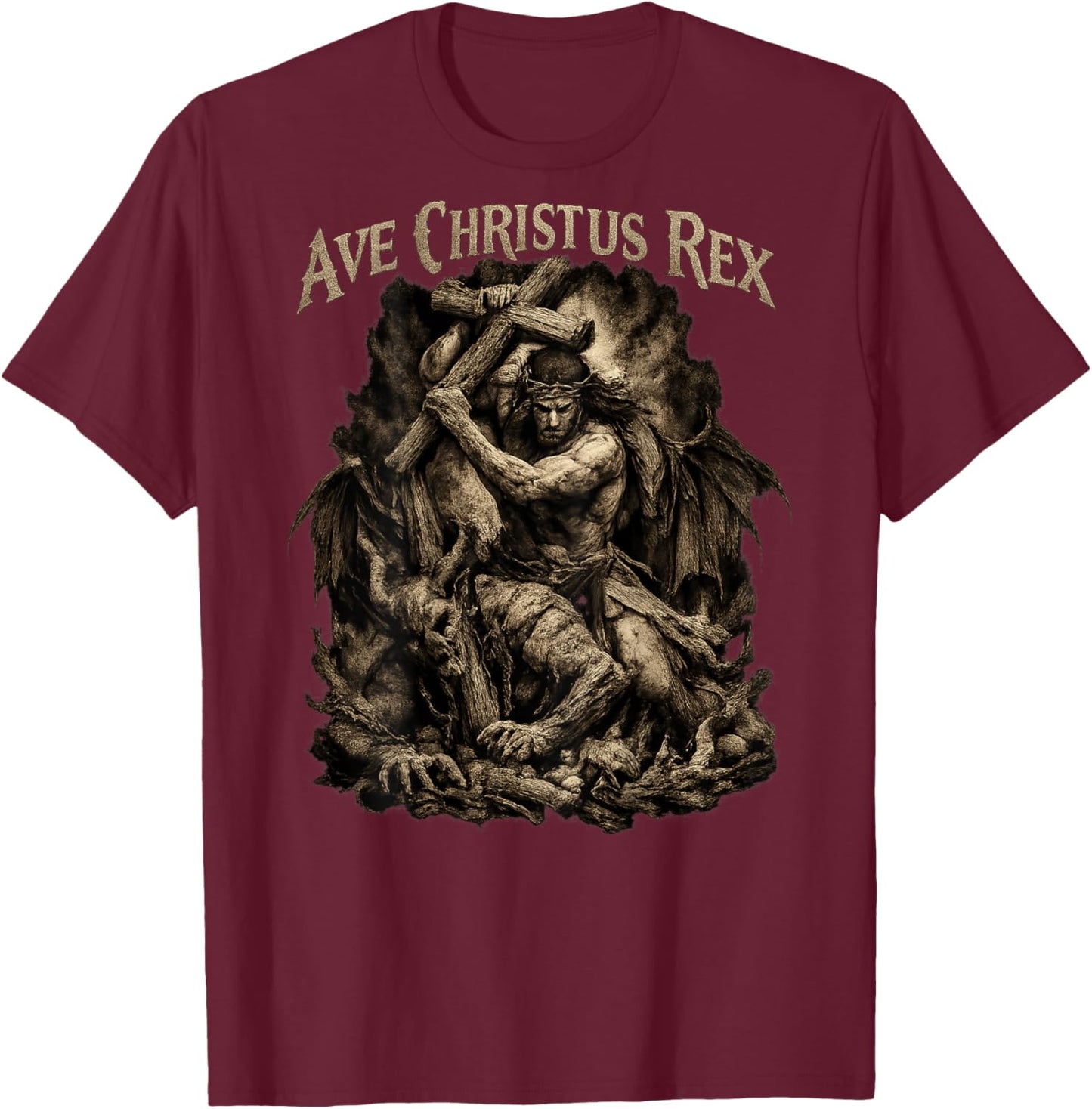 Ave Christus Rex - Jesus Defeating The Devil T-Shirt - T-Shirt | Maroon