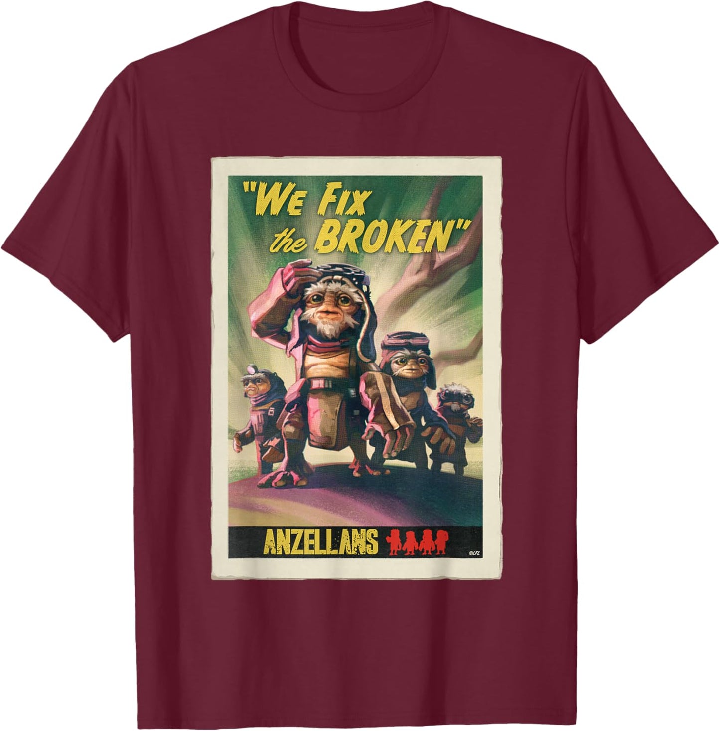 Star Wars The Mandalorian and Grogu Anzellans Fix the Broken T-Shirt - T-Shirt | Maroon