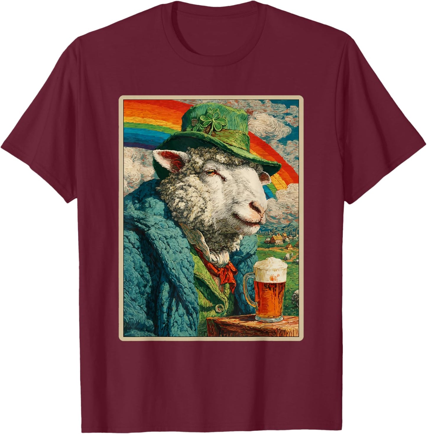Retro Irish Sheep Drinking Beer Vintage St Patricks Day T-Shirt - T-Shirt | Maroon