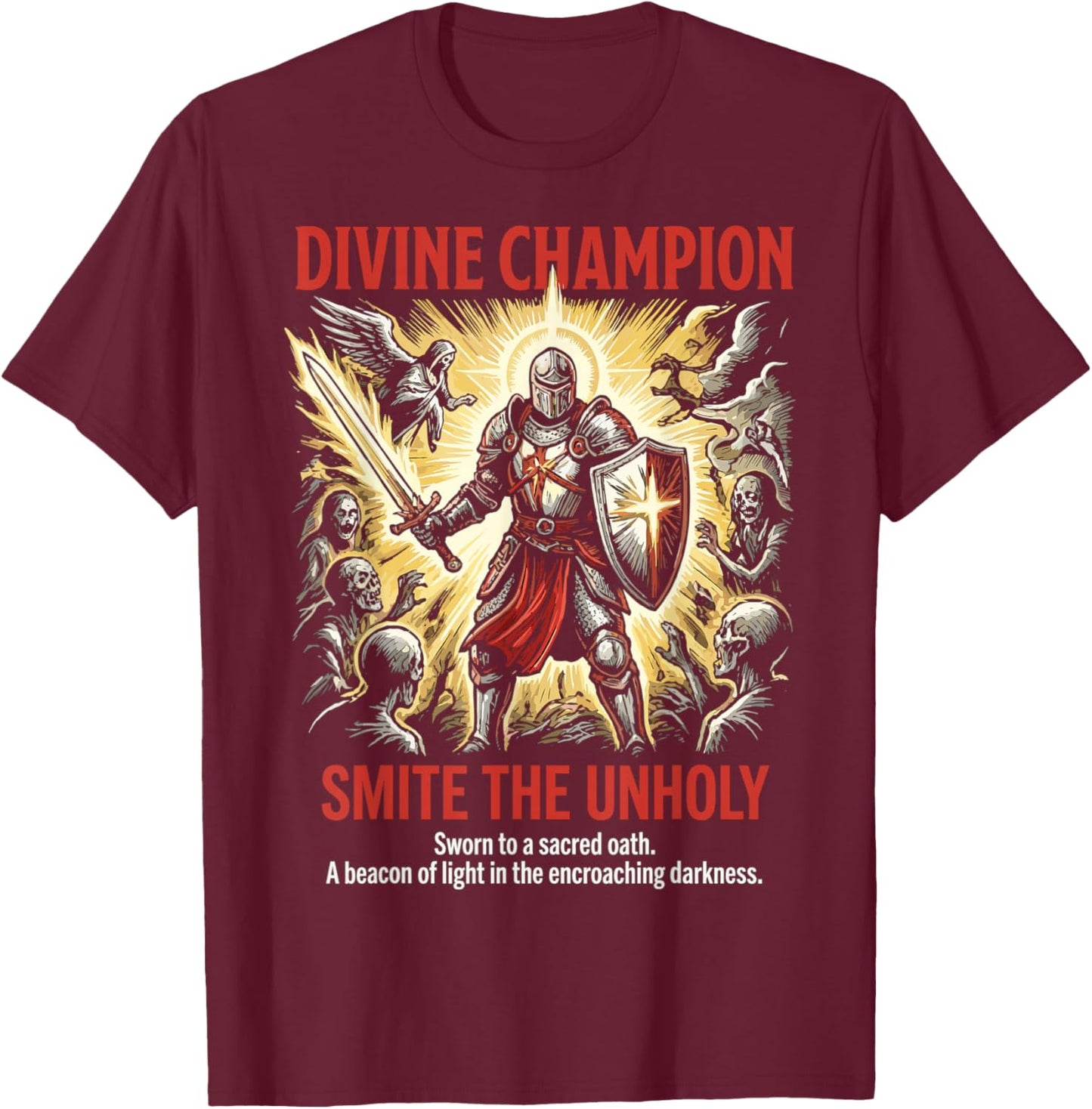 Paladin Divine Champion Tabletop Dark RPG Fantasy Gamer T-Shirt - T-Shirt | Maroon