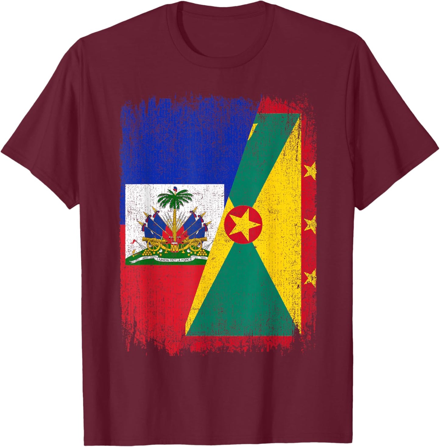 Half Haiti Grenada Flag Haitian Grenadian Pride Roots T-Shirt - T-Shirt | Maroon