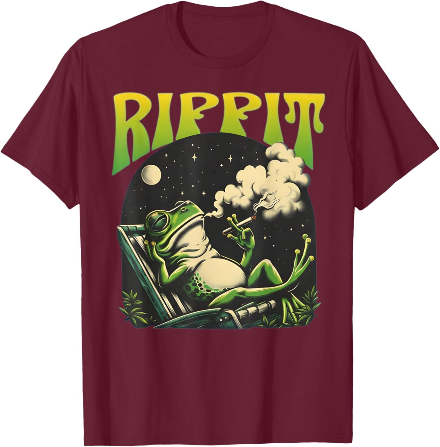 Rippit Frog Smoking Moon Weed Marijuana Funny Frog Cannabis T-Shirt - T-Shirt | Maroon