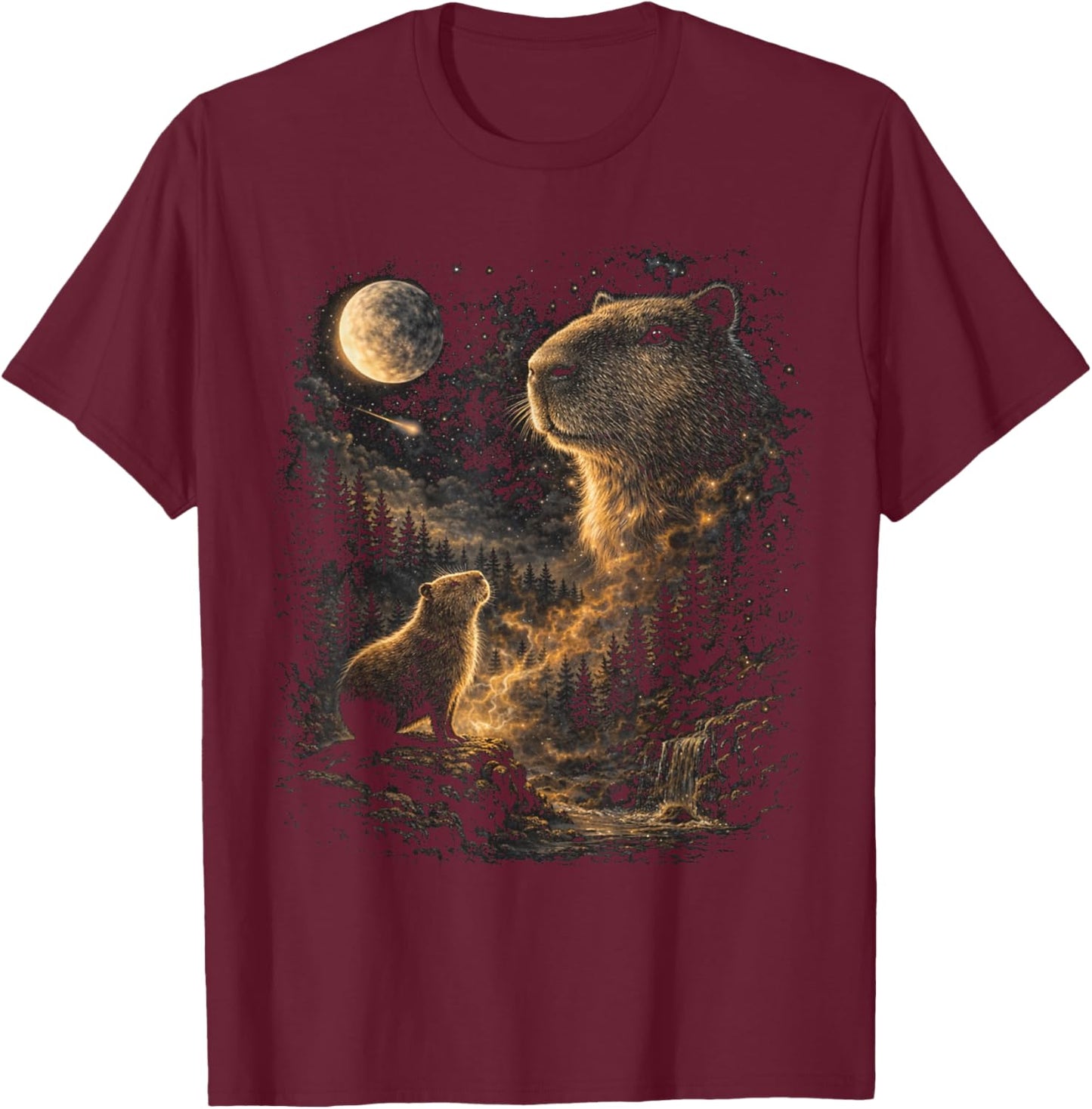 Capybara Howling Moon Meme Vintage 90s Capybara Lovers T-Shirt - T-Shirt | Maroon