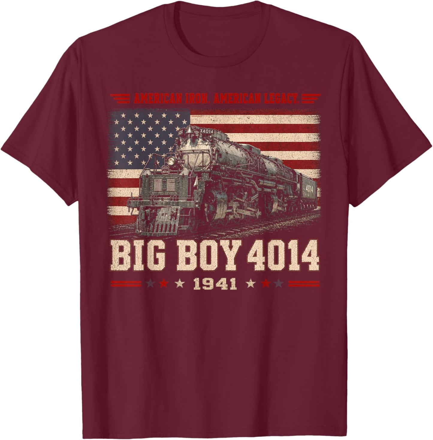 Big Boy 4014 Vintage Steam Locomotive Railroad Train Engine T-Shirt - T-Shirt | Maroon