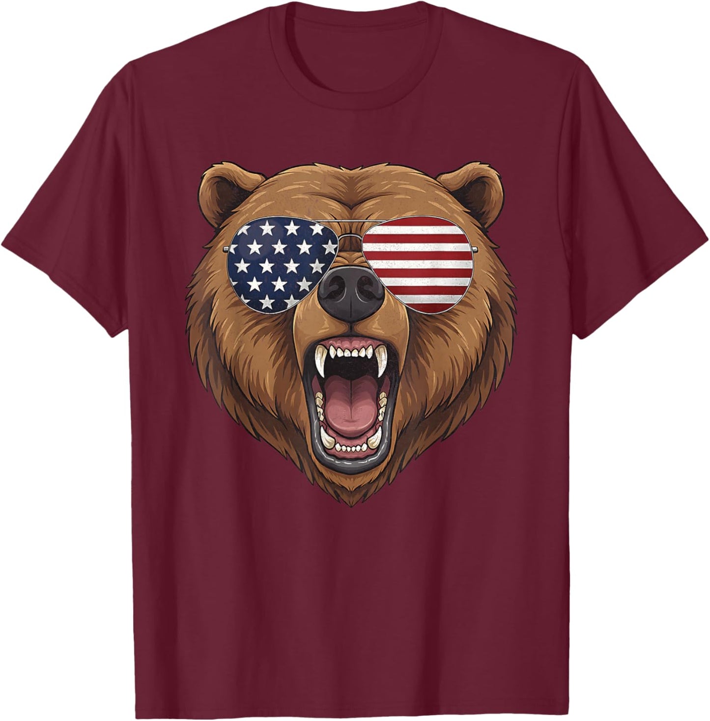 Bear Animal Graphic with USA Sunglasses T-Shirt - T-Shirt | Maroon