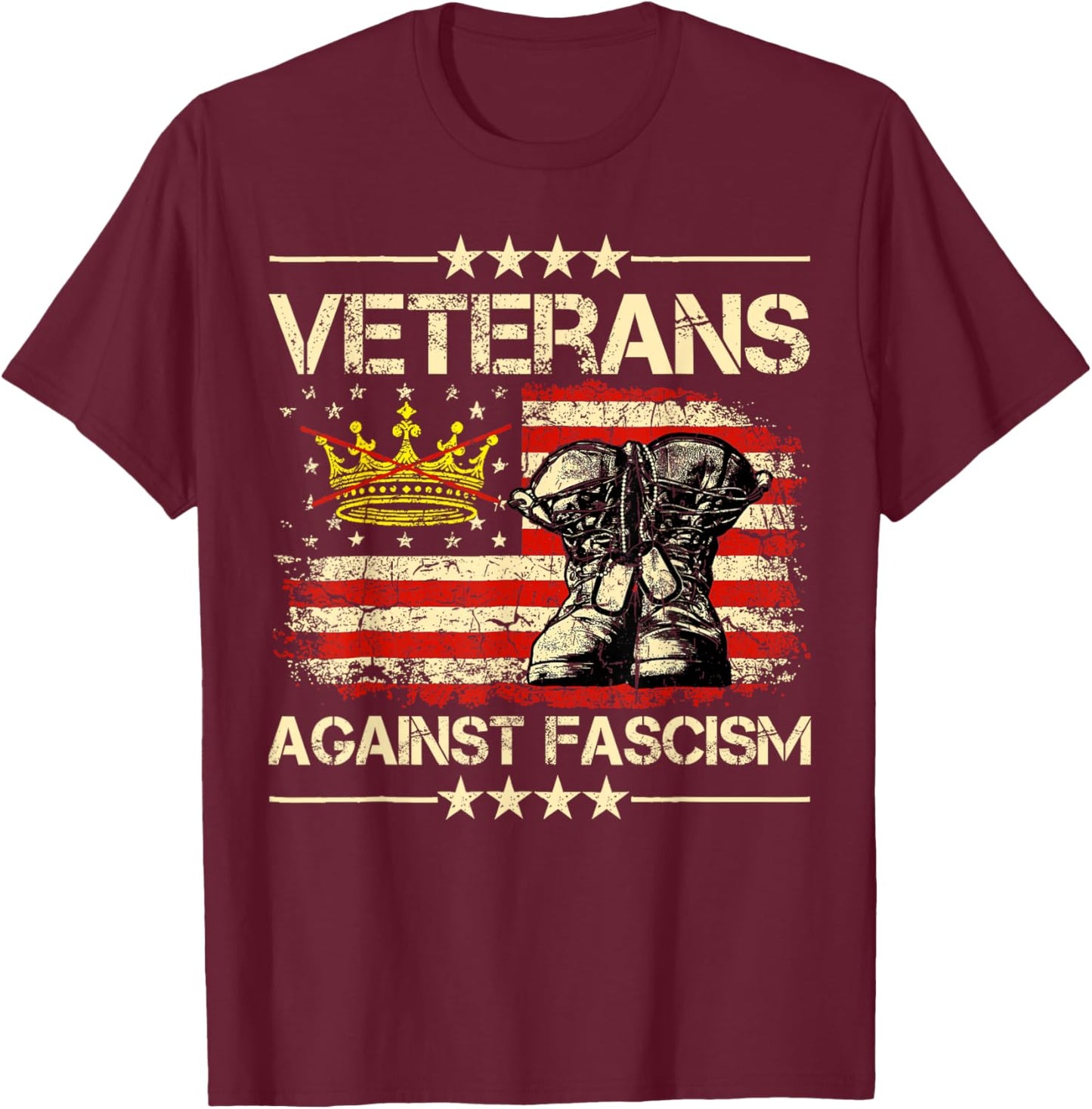 Vintage Veterans Against Fascism Men Women T-Shirt - T-Shirt | Maroon