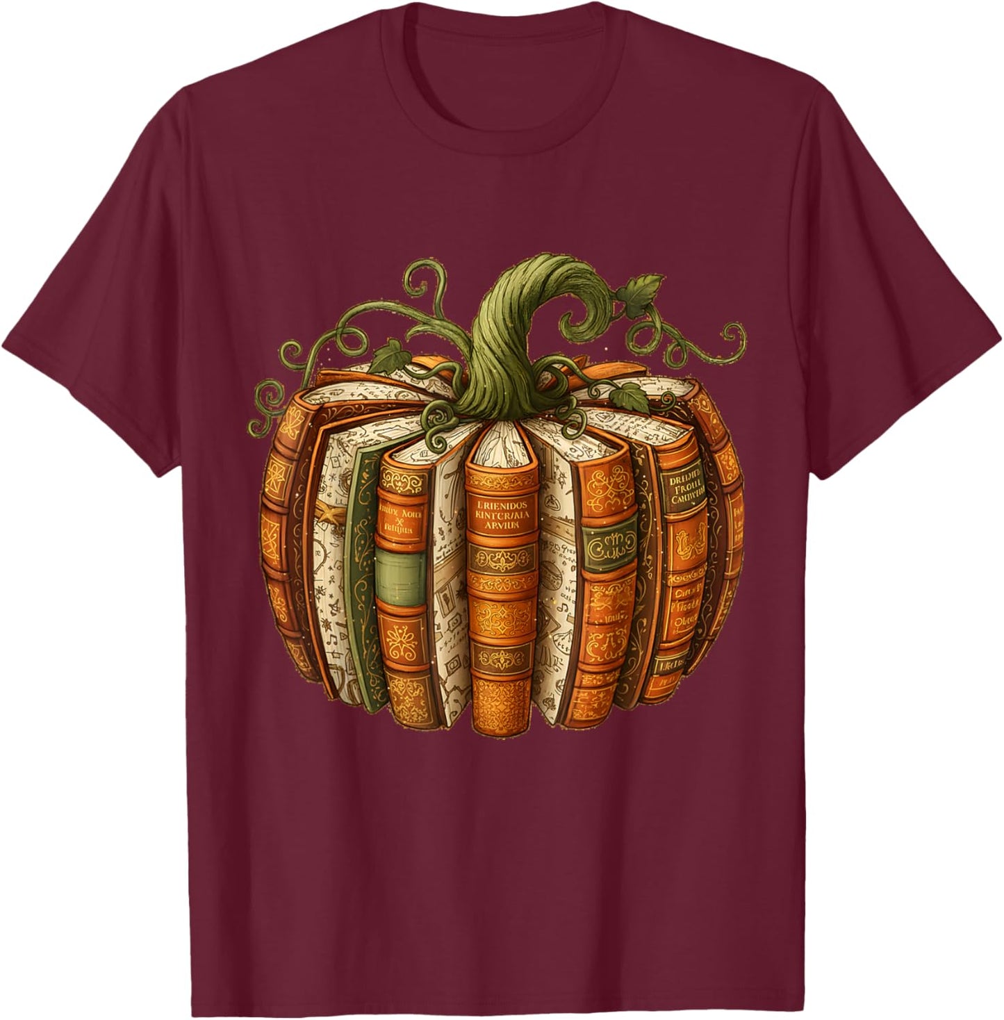 Vintage Book Pumpkin Fall Reading Halloween T-Shirt - T-Shirt | Maroon