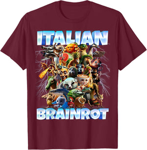 Italian Brainrot Characters Funny Meme Popular Trend Gen Z T-Shirt - T-Shirt | Maroon