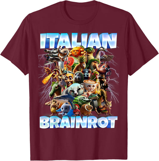 Italian Brainrot Characters Funny Meme Popular Trend Gen Z T-Shirt - T-Shirt | Maroon