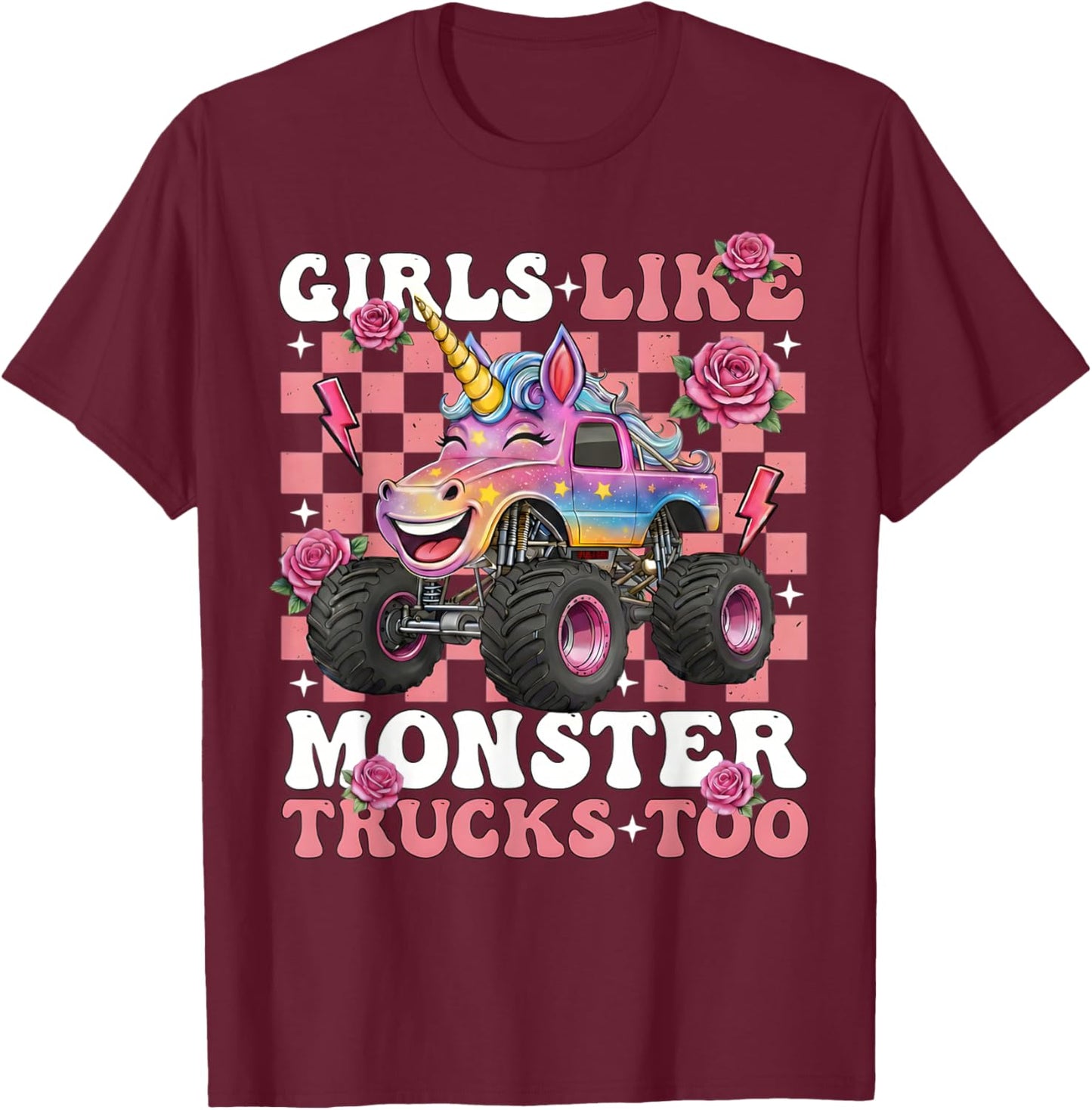 Girls Like Monster Trucks Too Unicorn Mom Adult T-Shirt - T-Shirt | Maroon