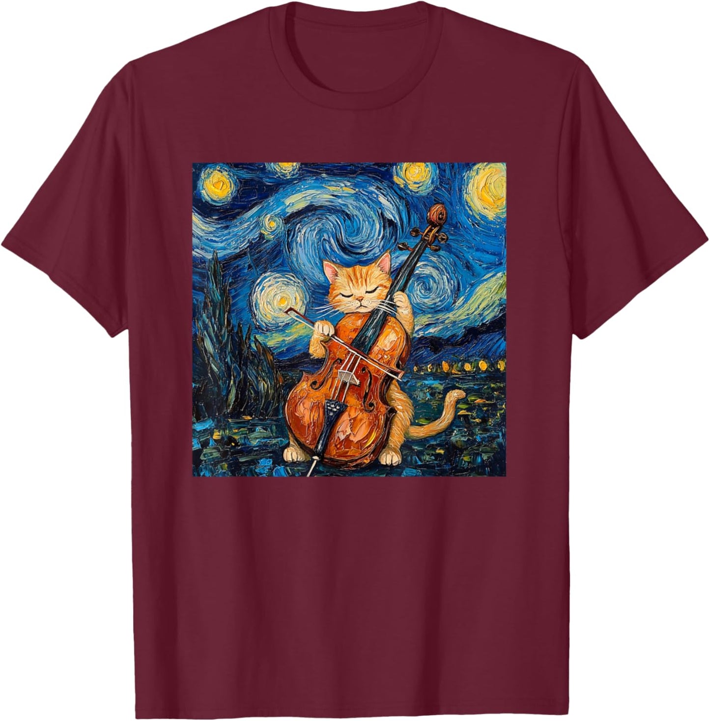 Funny Cello Player Cat Shirt Men Kids T-Shirt - T-Shirt | Maroon