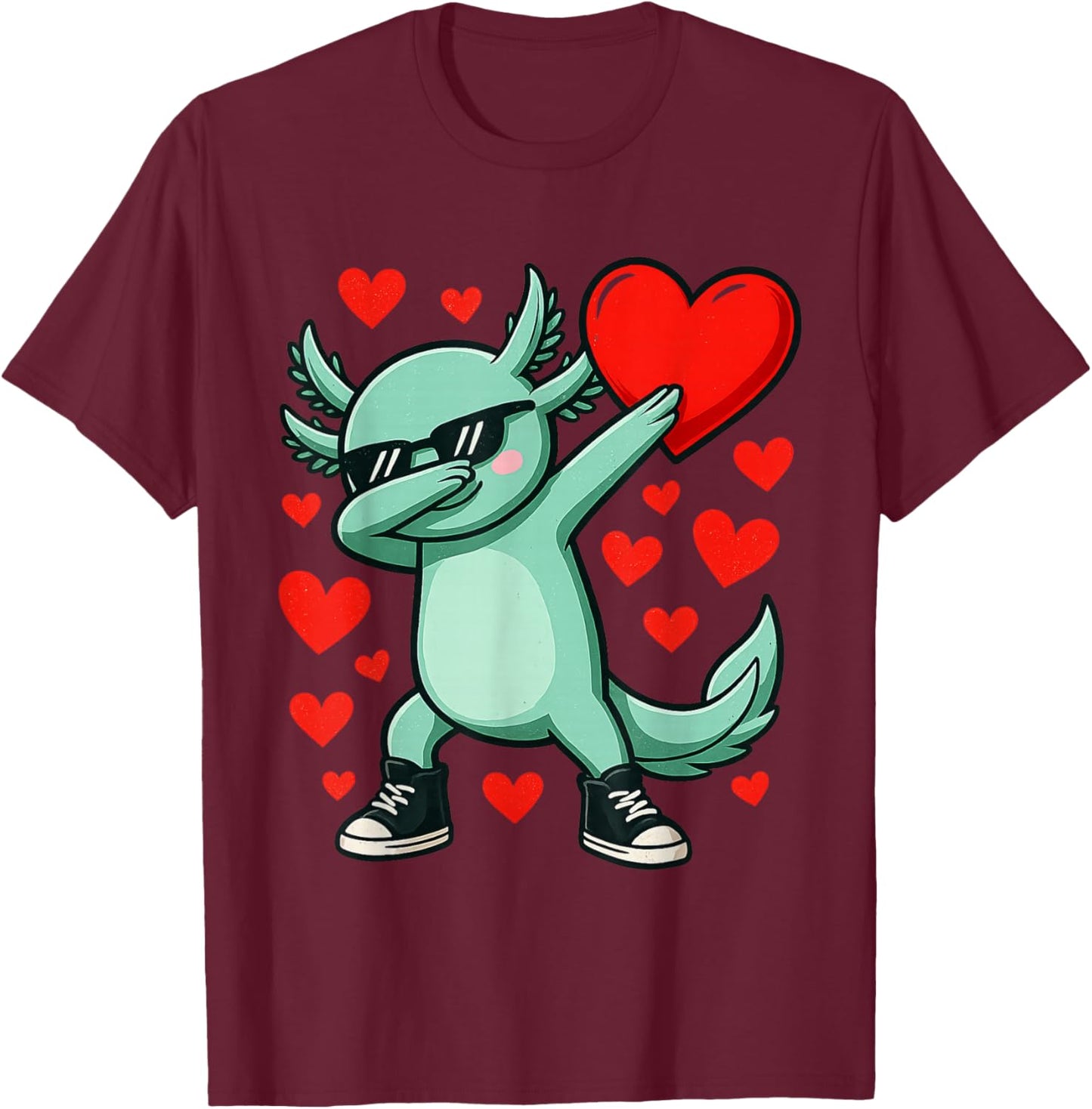 Dabbing Axolotl Heart Valentines Day As Girls Boys Kids T-Shirt - T-Shirt | Maroon