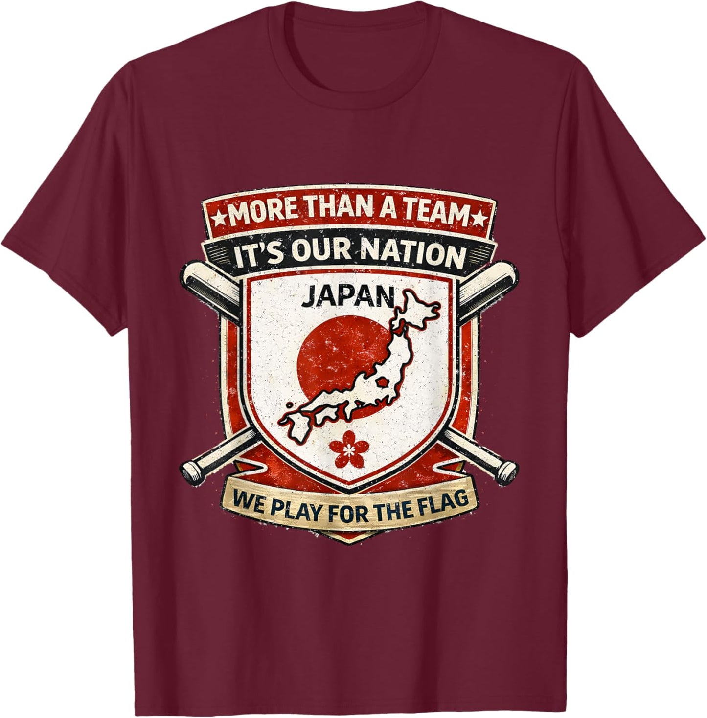 More Than A Team Japan Baseball Vintage Flag T-Shirt - T-Shirt | Maroon