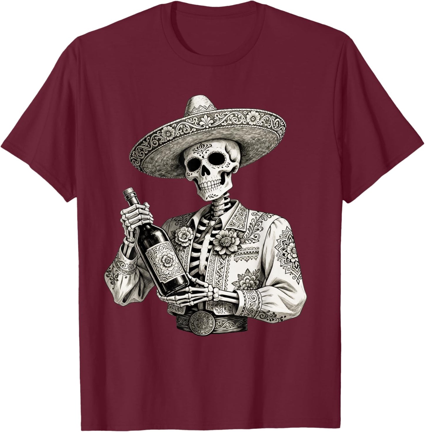 Dia De Los Muertos Costume Day of The Dead Sugar Skull T-Shirt - T-Shirt | Maroon
