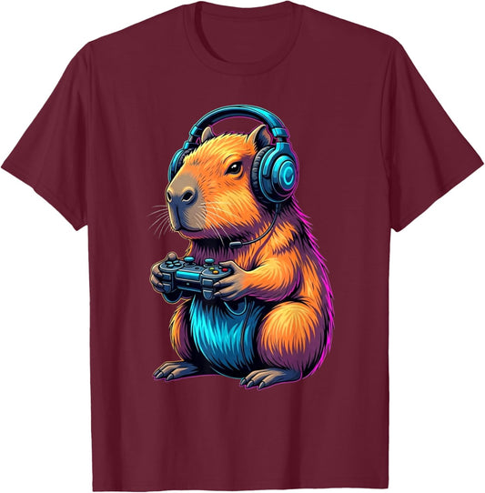 Capybara Funny Video Games Capybara T-Shirt - T-Shirt | Maroon