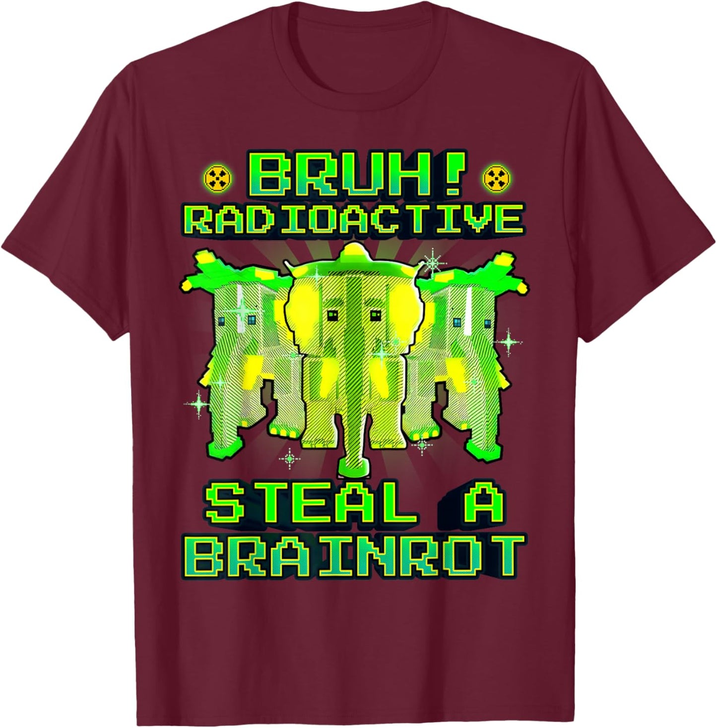 Bruh Radioactive Strawberry Elephant Funny Brainrot for Kids T-Shirt - T-Shirt | Maroon