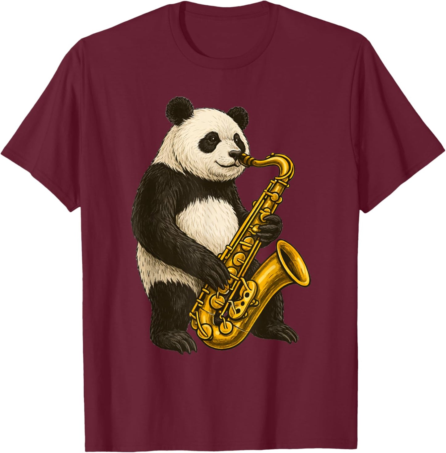 Cute Panda Bear Playing Saxophone Musician Music T-Shirt - T-Shirt | Maroon