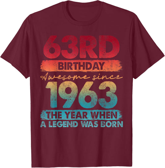 63 Year Old Gifts Vintage 1963 Limited Edition 63rd Birthday T-Shirt - T-Shirt | Maroon