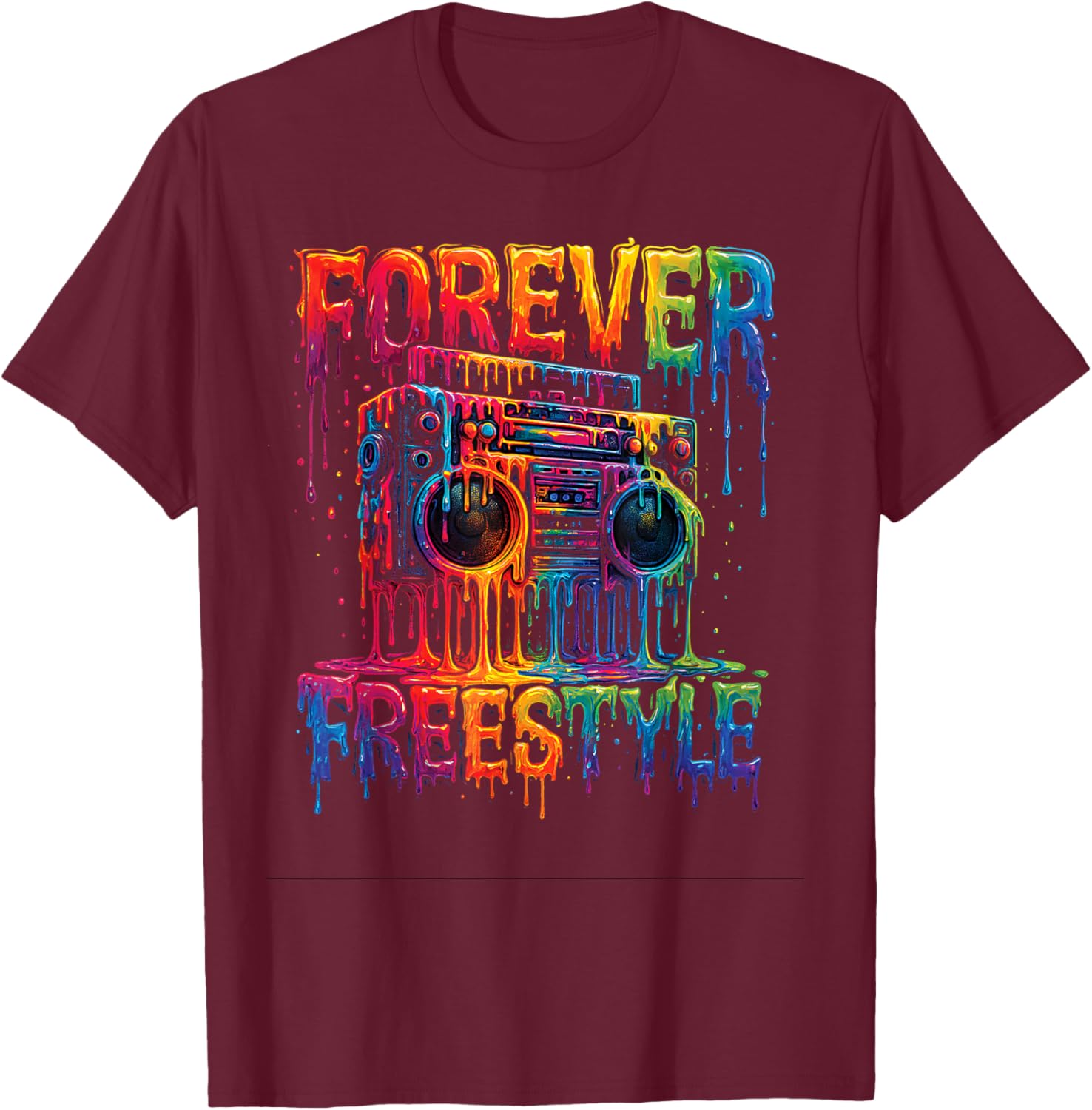 80s Dripping Boombox Freestyle Dance Music Oldschool Concert T-Shirt - T-Shirt | Maroon