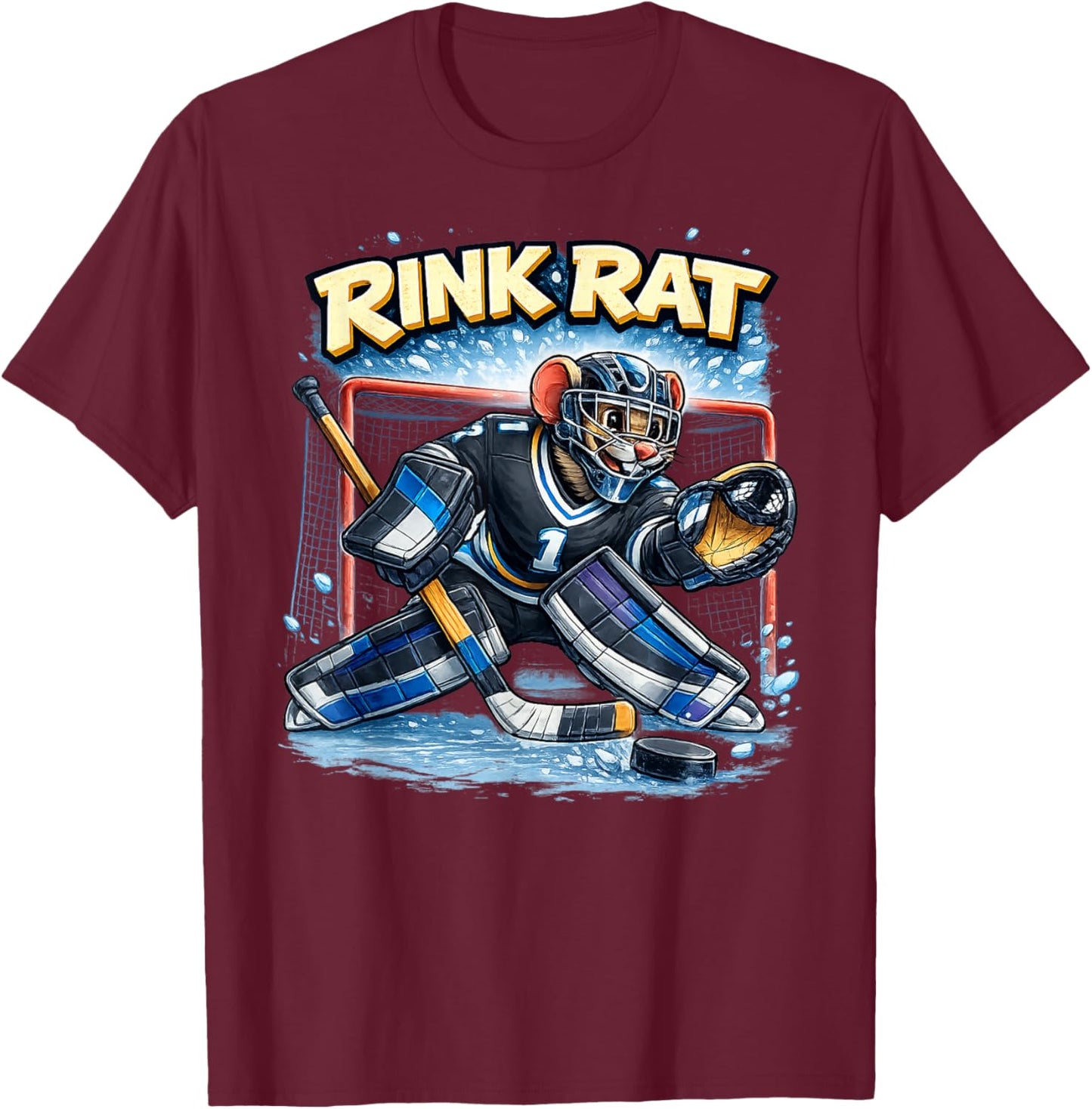 Rink Rat, Hockey Goalie, Player Mascot T-Shirt - T-Shirt | Maroon