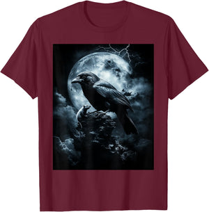 Raven Rat Moon Men Black Gothic Women Black Crow T-Shirt - T-Shirt | Maroon
