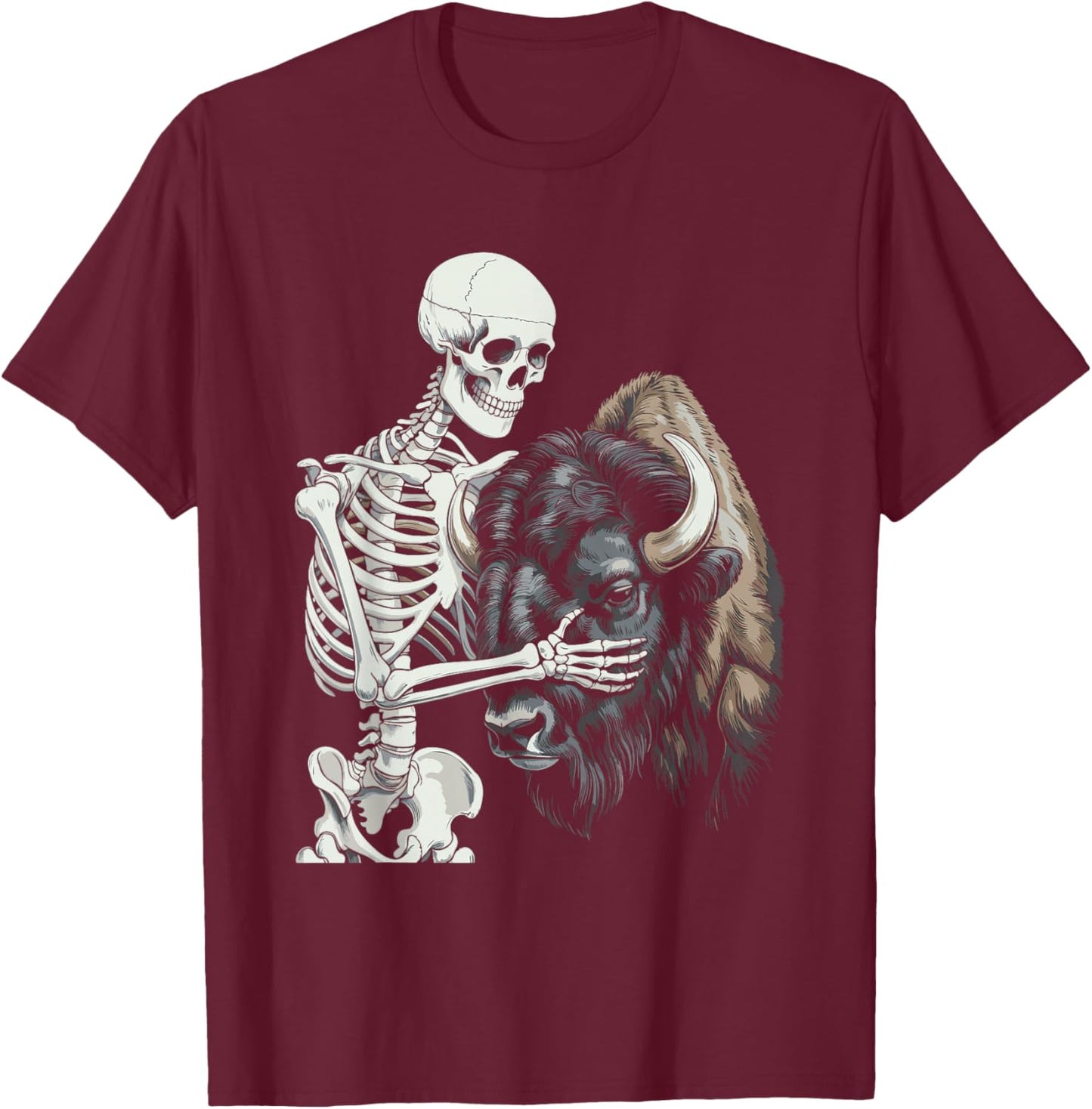 Bison Skeleton Buffalo Halloween T-Shirt - T-Shirt | Maroon