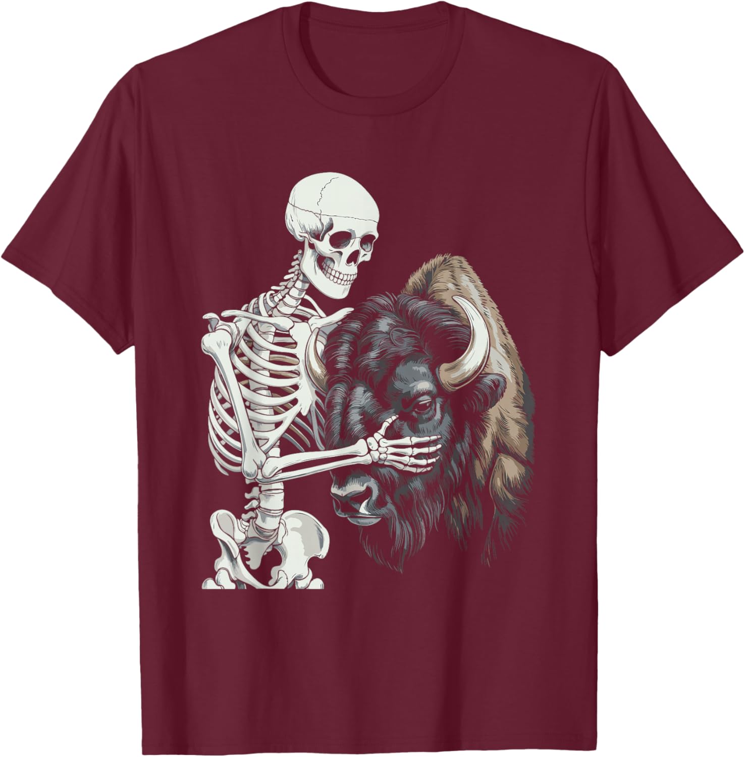 Bison Skeleton Buffalo Halloween T-Shirt - T-Shirt | Maroon