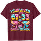 I Survived 67+33 Days of School 100 Days Teachers Kids Boys T-Shirt - T-Shirt | Maroon