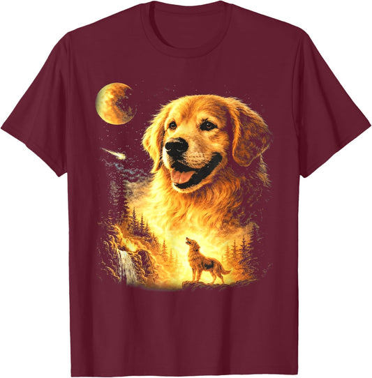 Golden Retriever Howling to The Moon Vintage 90s Dog Graphic T-Shirt - T-Shirt | Maroon