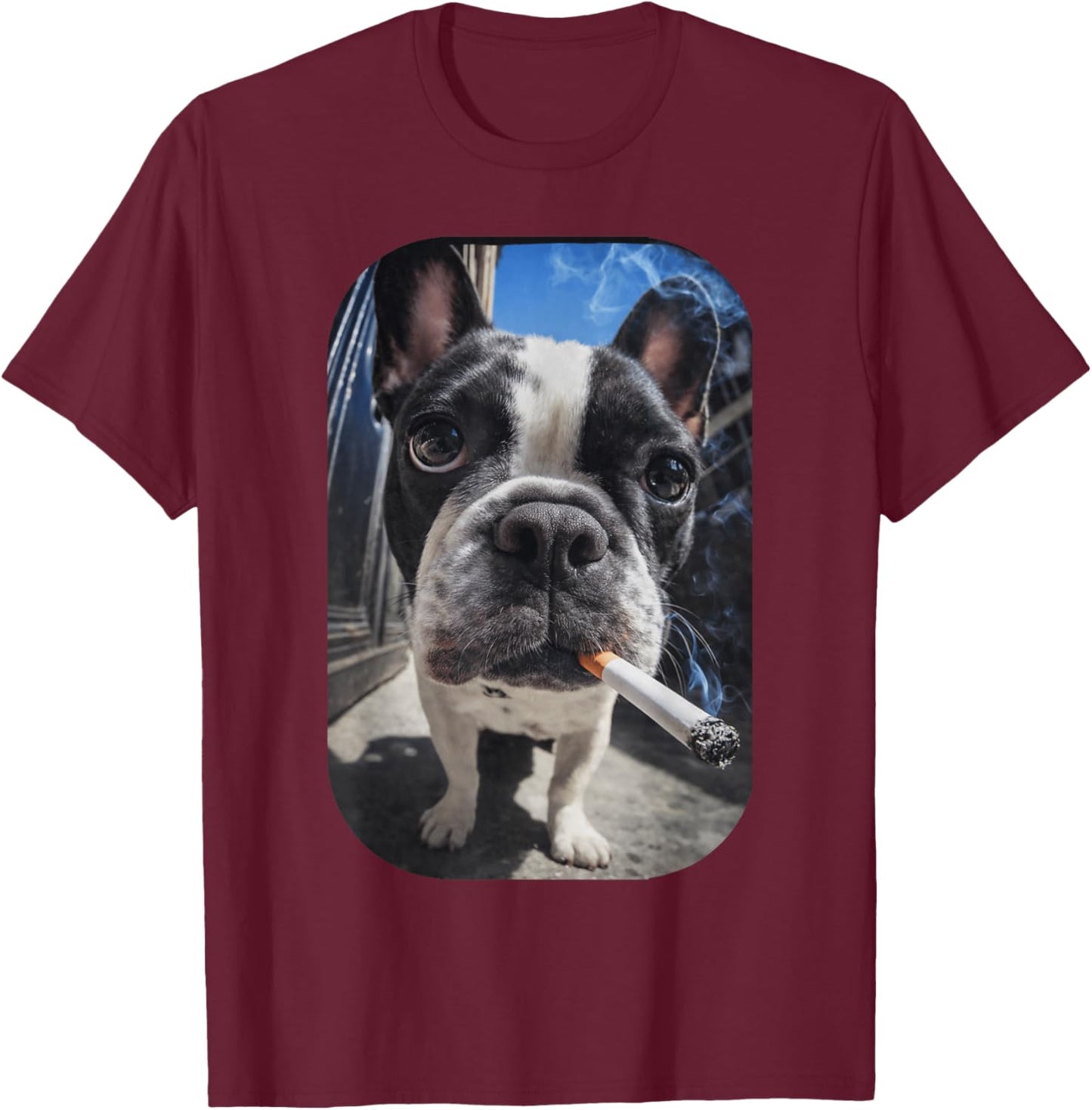 Funny Smoking Boston Terrier Dog Meme Gen Z Cigarette T-Shirt - T-Shirt | Maroon