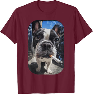 Funny Smoking Boston Terrier Dog Meme Gen Z Cigarette T-Shirt - T-Shirt | Maroon
