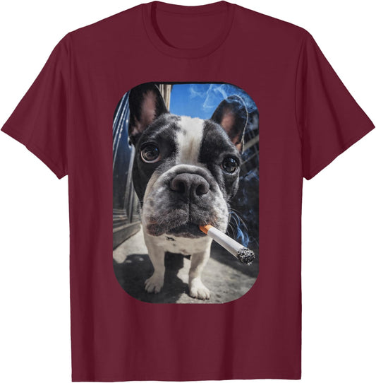 Funny Smoking Boston Terrier Dog Meme Gen Z Cigarette T-Shirt - T-Shirt | Maroon