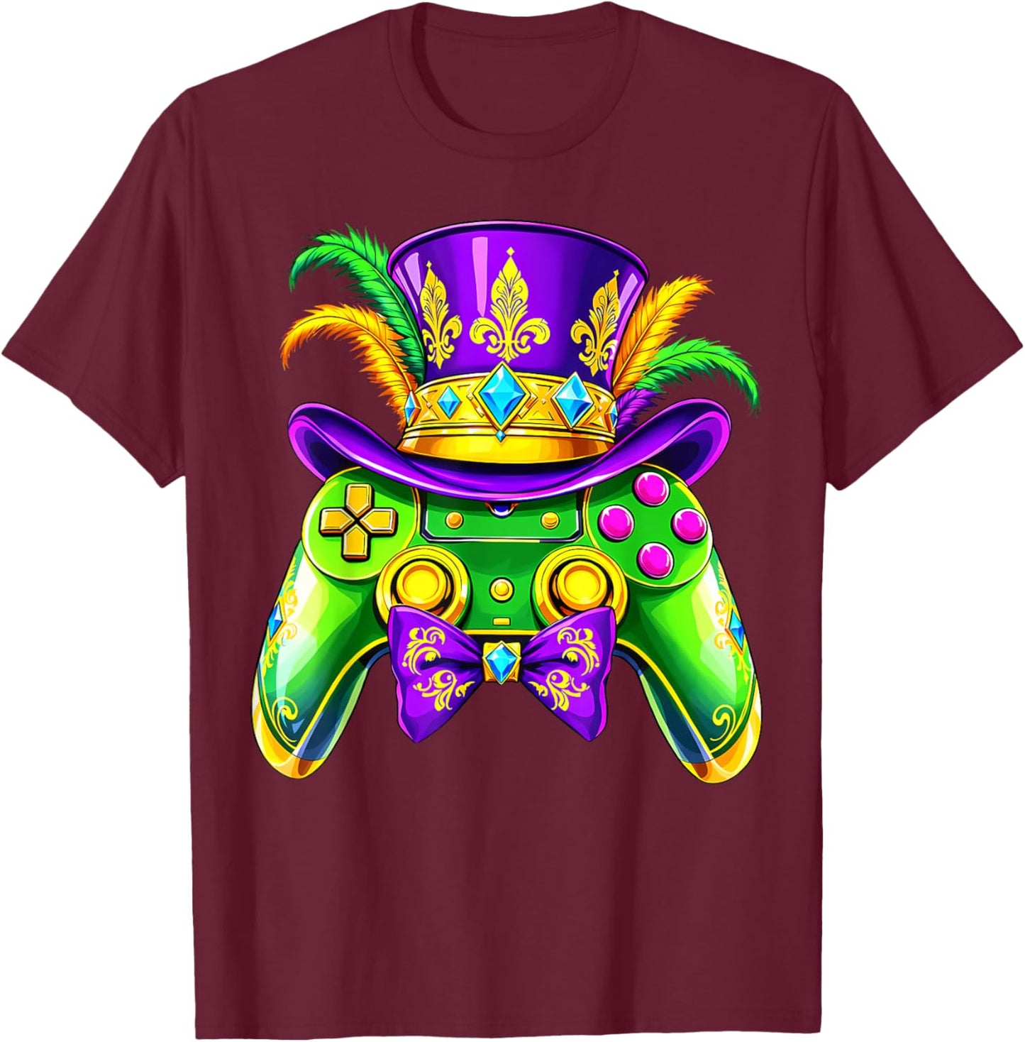 Mardi Gras Video Game Controller Jester Mask Kids Boys T-Shirt - T-Shirt | Maroon