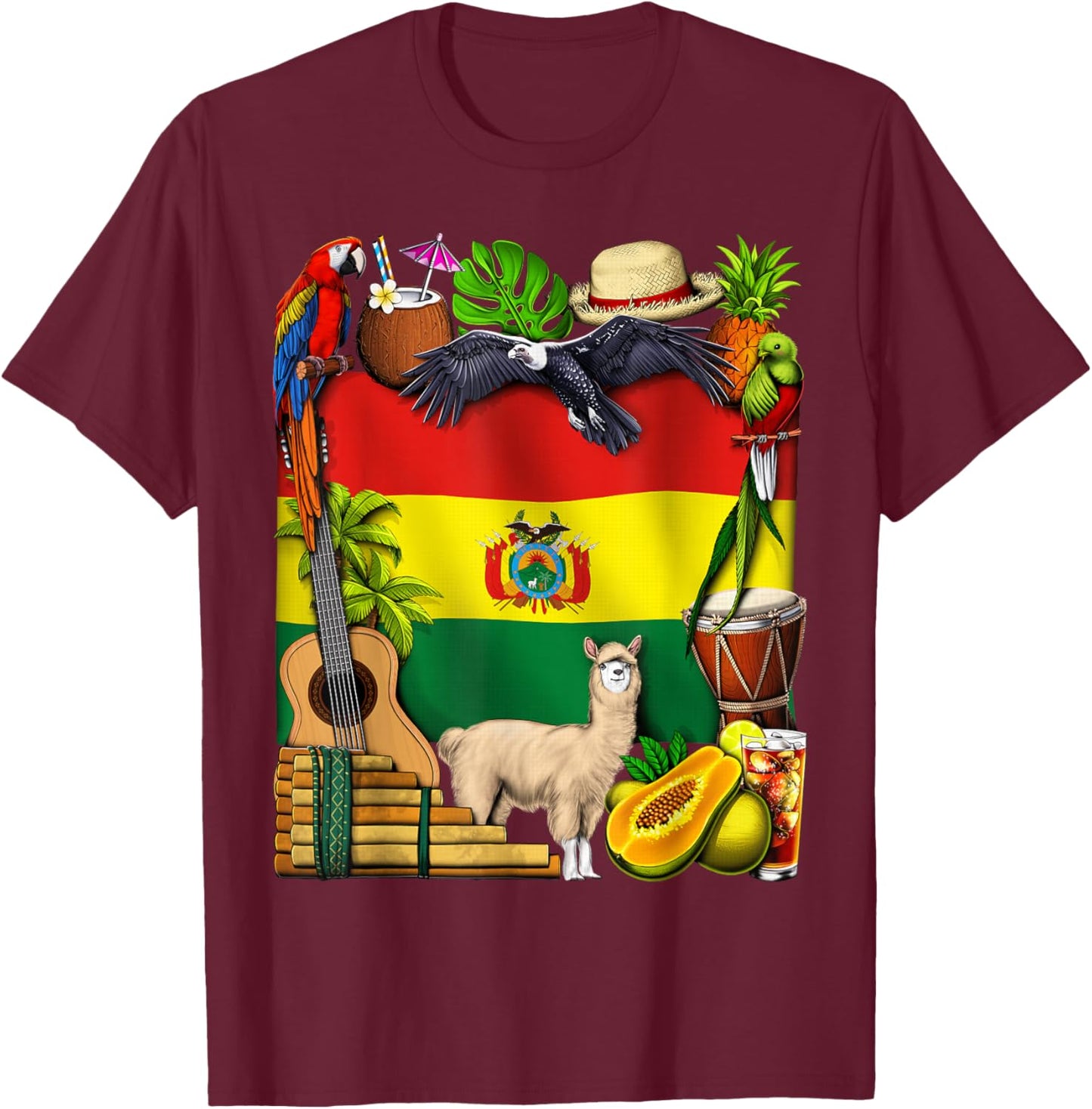 Bolivia Flag Bolivian Heritage Bolivian Roots Proud Bolivian T-Shirt - T-Shirt | Maroon