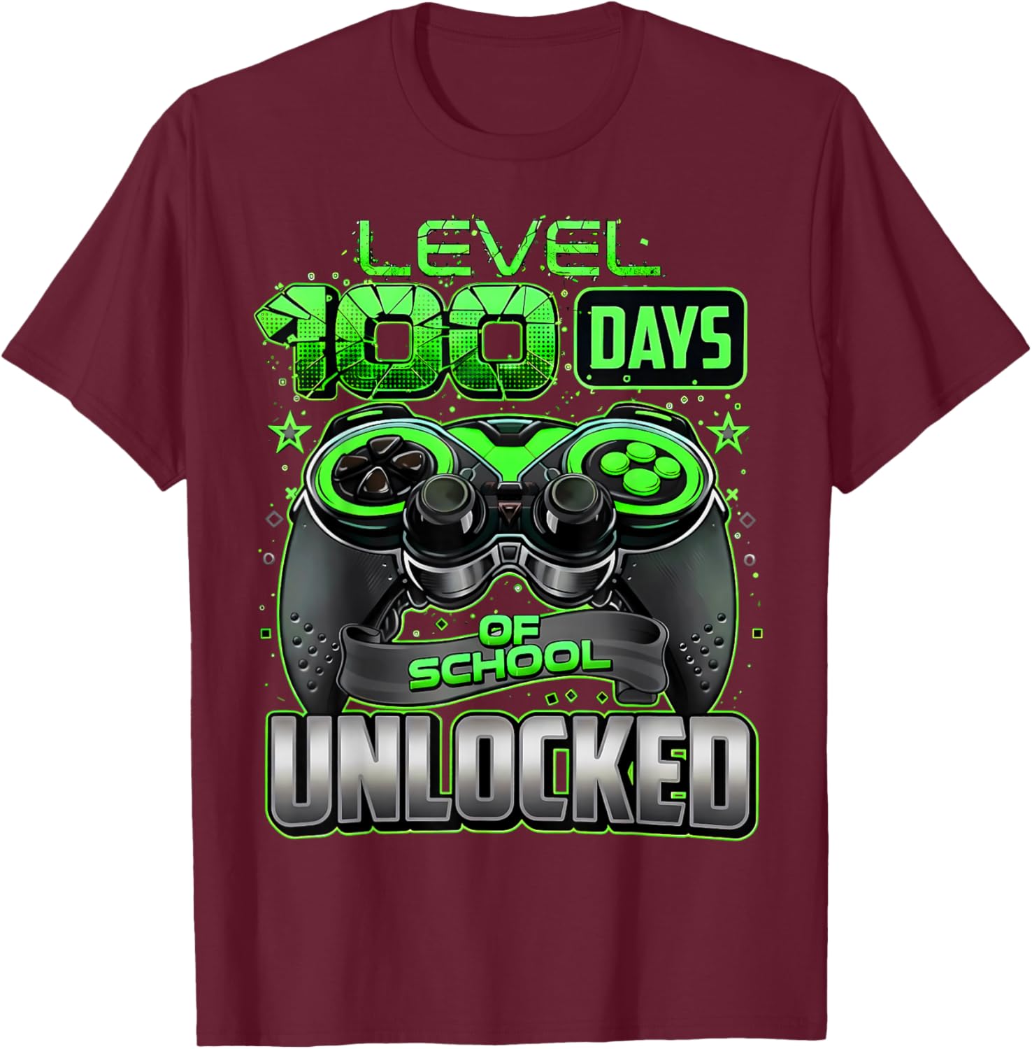 Level 100 Days of School Unlocked Gaming Gamer Boys Kids T-Shirt - T-Shirt | Maroon