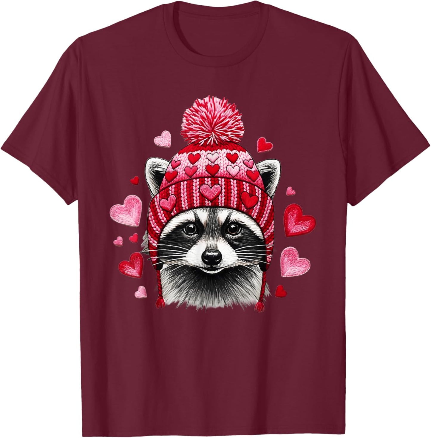 Raccoon Valentines Day Funny Feral Raccoon Love Heart Animal T-Shirt - T-Shirt | Maroon