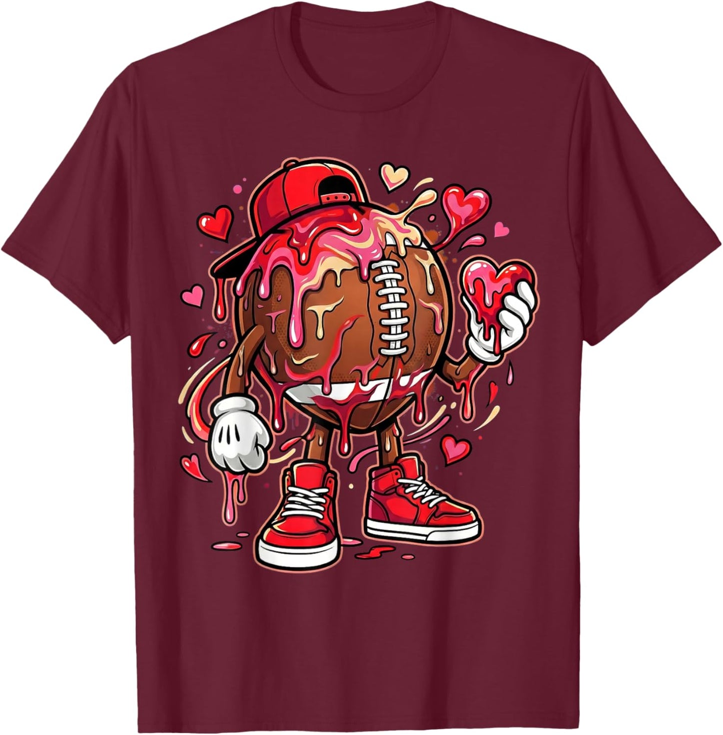 American Football Drip Heart Icecream Happy Valentine's Day T-Shirt - T-Shirt | Maroon
