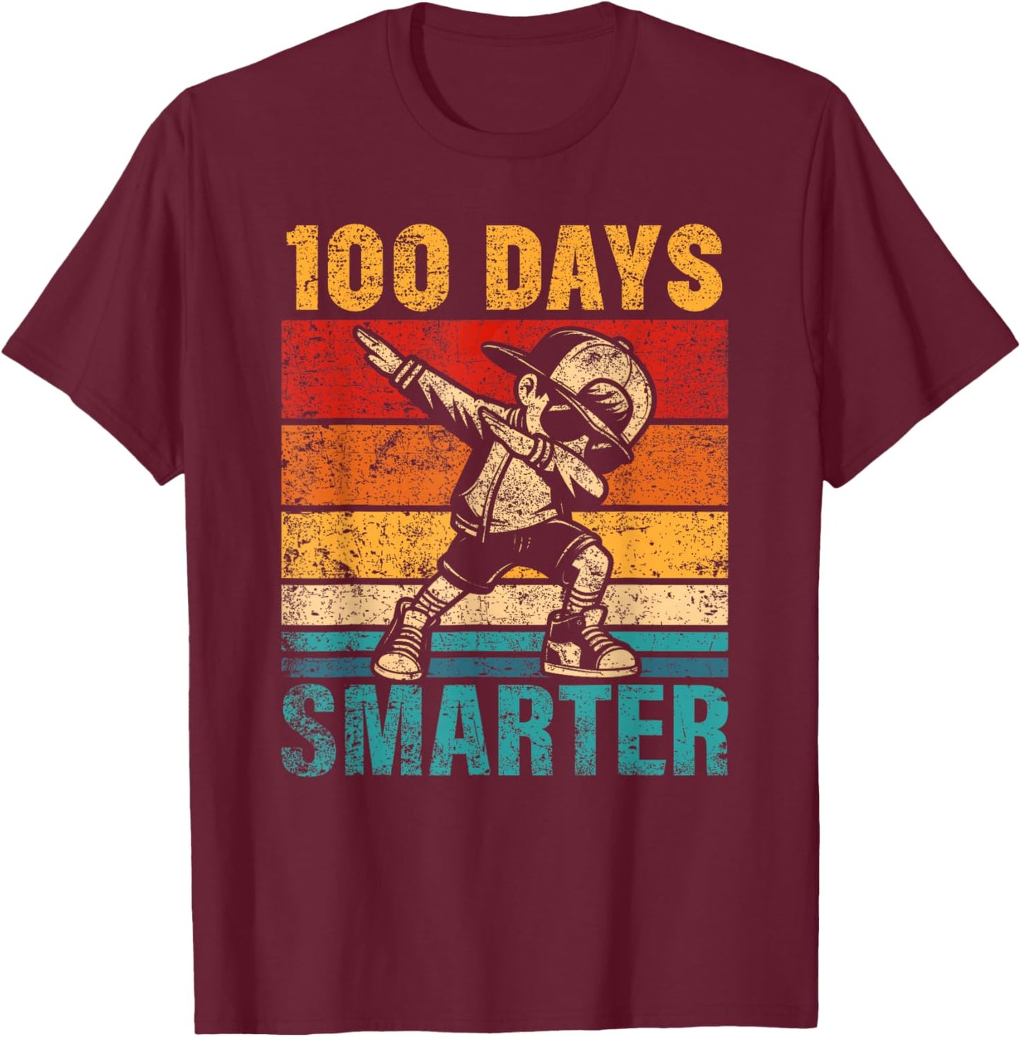 100 Days Smarter Dabbing Boy Student 100th Day of School Kid T-Shirt - T-Shirt | Maroon