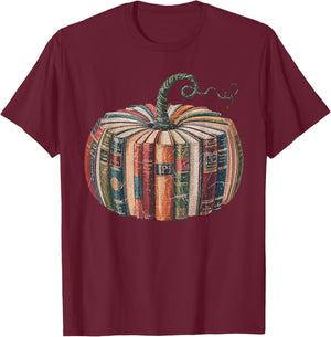 Fall Book Pumpkin Retro Reading Halloween Teacher T-Shirt - T-Shirt | Maroon