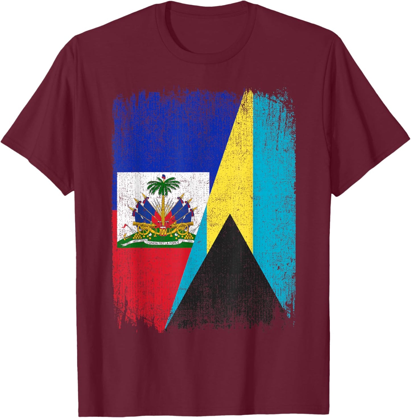 Half Haiti Bahamas Flag Haitian Bahamian Pride Roots T-Shirt - T-Shirt | Maroon