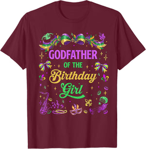Godfather of The Birthday Girl Mardi Gras Coquette Bow T-Shirt - T-Shirt | Maroon